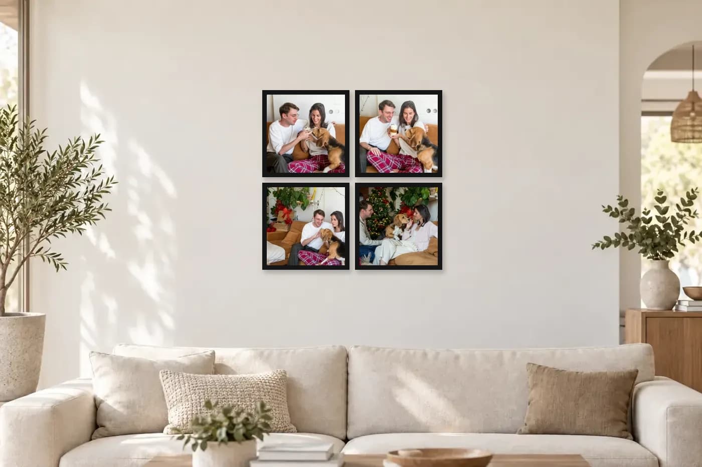 הדמיית קיר תמונות - 4 תמונות בגודל גדול בסידור 2×2