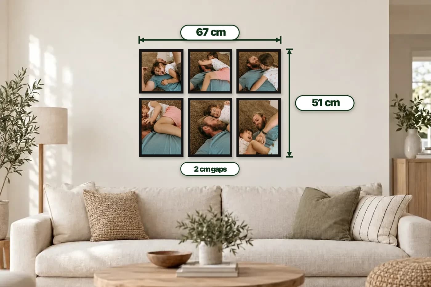 6 תמונות משולבות - 3 קטנות ו־3 בינוניות - מידות